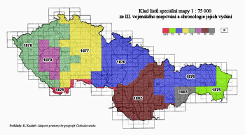 Klad speciálních map Klad mapových listů speciální mapy 1 : 75 000 ze III. vojenského mapování a chronologie jejich vydání
